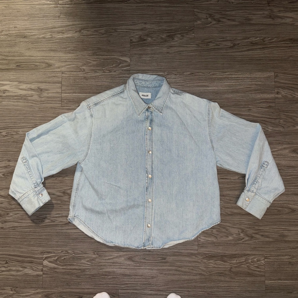 Agolde Denim Dagmar Shirt Womens XL Snap Button Oversized Washed Blue Western